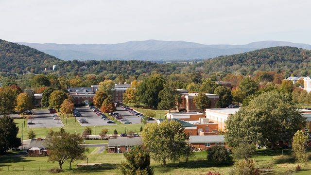 Drone shot of the Bridgewater College campus