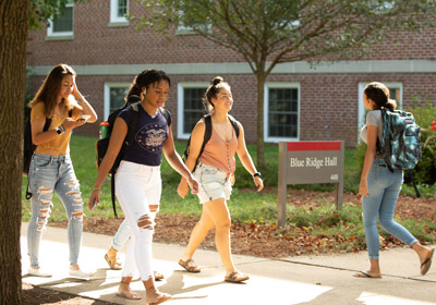 Photo of B-C students walking across campus