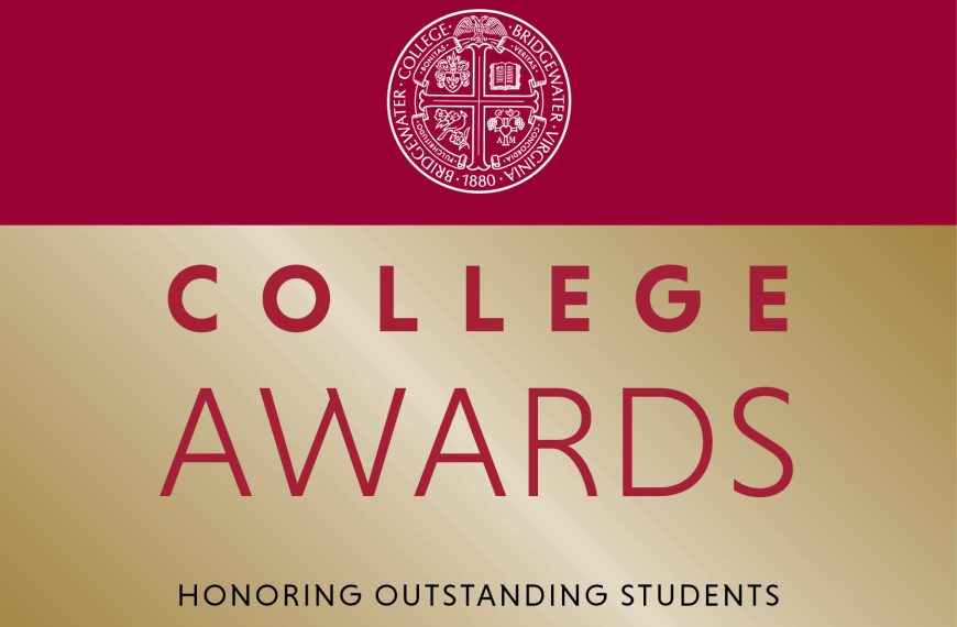 A gold and red graphic that has the Bridgewater College seal and reads "College Awards: Honoring Outstanding Students"