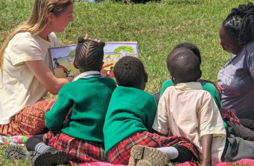 Student teacher and students at Kenyan school