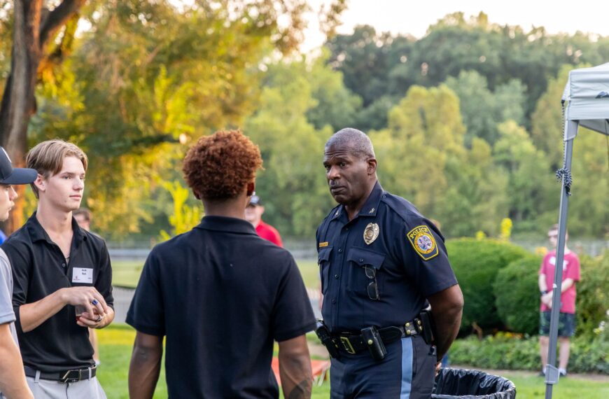 Police Chief Milton Franklin talks to students.