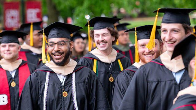 Group of B-C graduates at commencement smiling