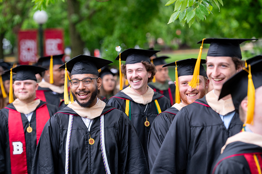 Group of B-C graduates at commencement smiling