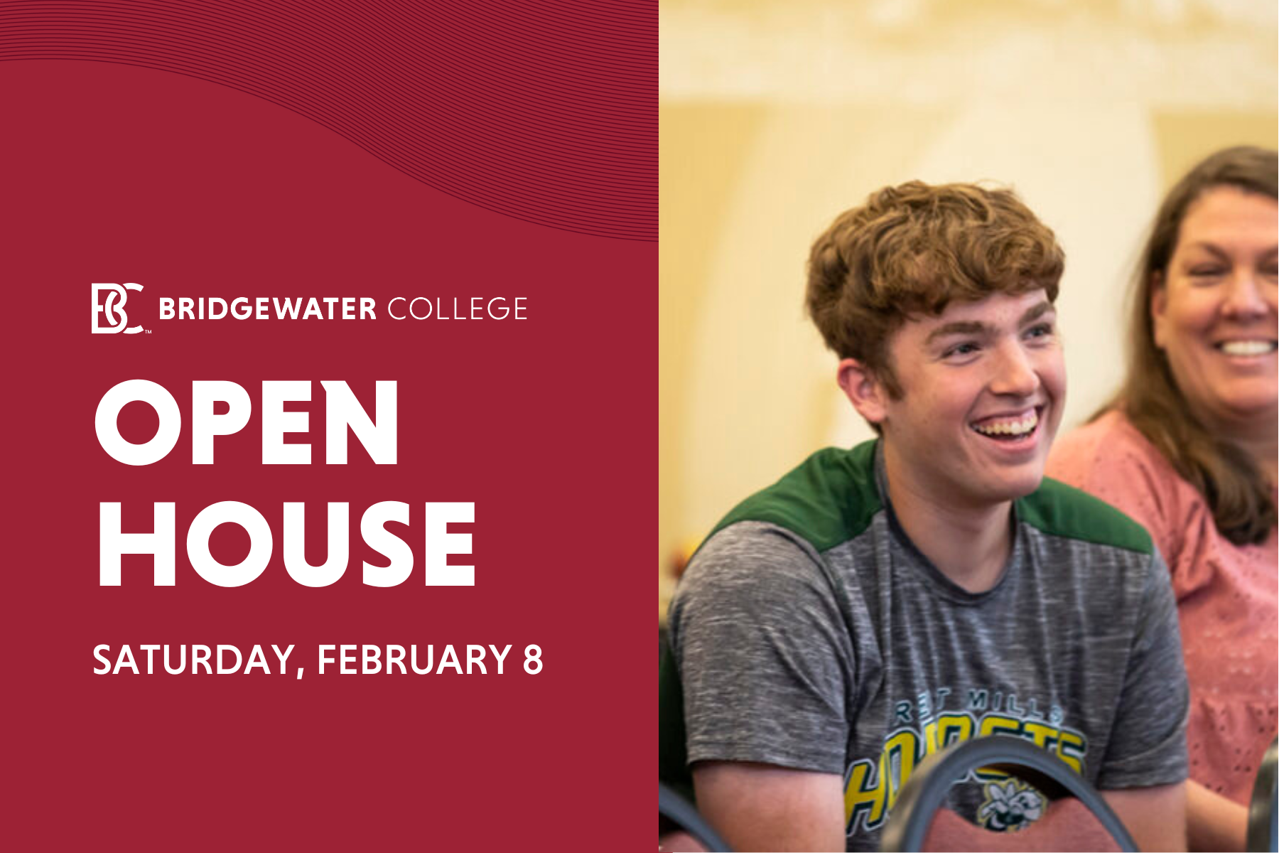 Bridgewater College. Open House. Saturday, February 18. Male student smiling