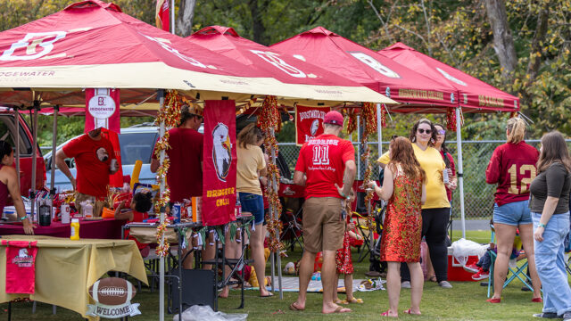 Bridgewater College tents ligned up during football tailgate