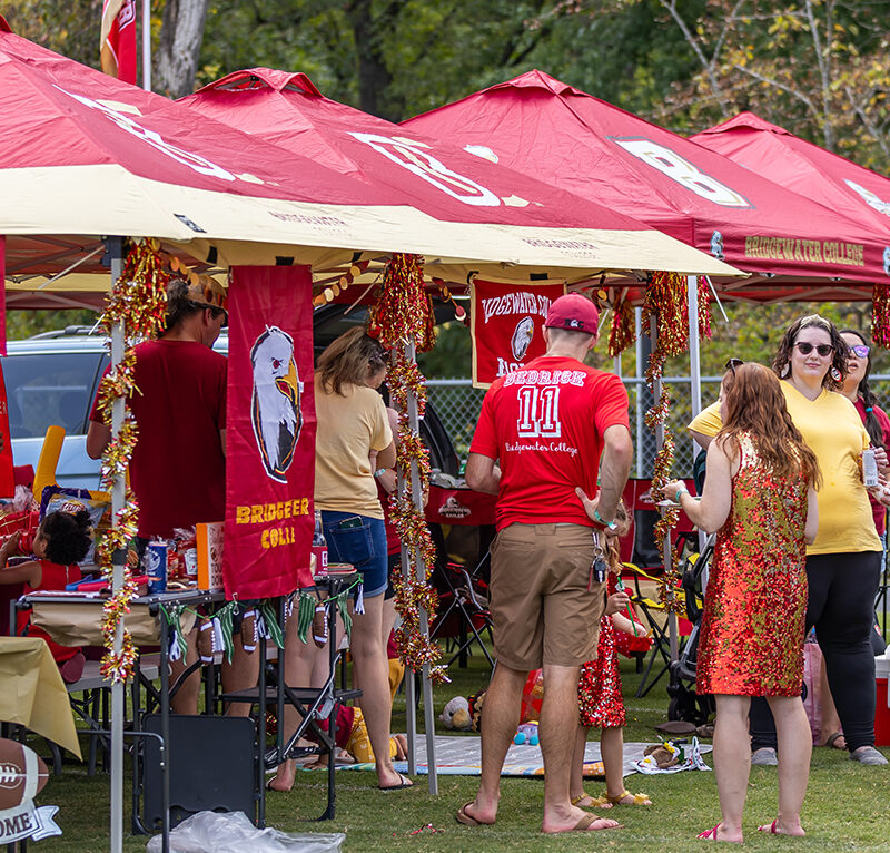 Bridgewater College tents ligned up during football tailgate