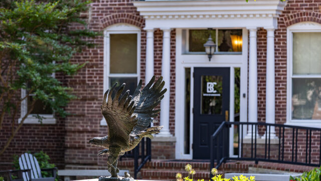 Eagle statue in front of Yount Hall, Bridgewater College