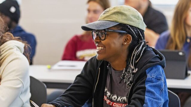 Student in a class at Bridgewater College.