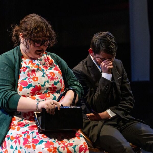 Two student actors portray a couple in distress